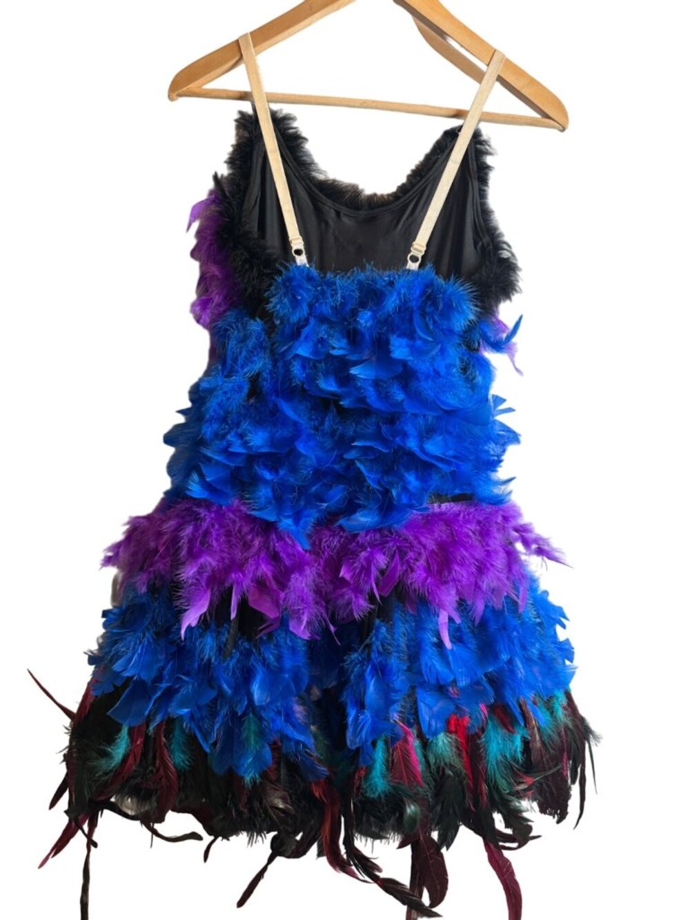Feather Strappy Ballerina / Mardi Gras Dress Halloween Costume Blue & Purple M/L - Picture 2 of 8